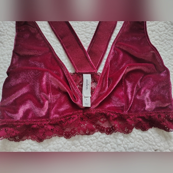 *5 for $25* Auden Women's Med Velvet Plunge Unlined Wireless Bralette Berry Red - Picture 5 of 10